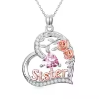 TOUPOP Sterling Silver Birthstone Heart Rose Necklace For Sister-style_name:10-October