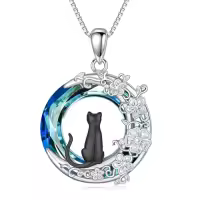 TOUPOP Sterling Silver Crystal Cat Necklace Gifts For Women Girls-style_name:Cat-2