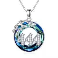 TOUPOP White Gold Plated 925 Sterling Silver Crystal Angel Number Necklace-style_name:444