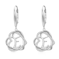 TOUPOP Sterling Silver & Stone Double Heart Dangle Earrings Birthday Christmas Gifts-style_name:Initial E