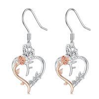 wholesale TOUPOP Rose Heart Initial Earrings 925 Sterling Silver Heart Butterfly Earrings Jewelry Anniversary Birthday Christmas Gifts For Women Her Girlfriend Wife -style_name:Initial F