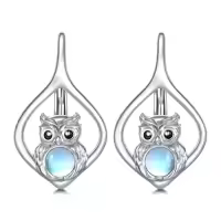 TOUPOP Sterling Silver Stone Animal Leverback Hoop Earrings-style_name:Owl