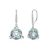 wholesale TOUPOP 925 Sterling Silver Drop Earrings For Women Leverback Earrings Irish Gifts Trinity Celtic Knot Dangle Earrings With Crystal Fashion Jewelry For Party/birthday -style_name:Vitrail Light-Leverback