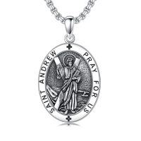 wholesale TOUPOP Christmas Gifts For Men 925 Sterling Silver Saint Amulet Necklace For Men Women Protection Medal Pendant Religious Necklace Catholic Jewelry Birthday Gifts For Father Son Husband Grandfather Police -style_name:L01-St Andrew