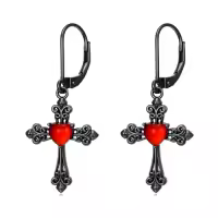 TOUPOP Sterling Silver Red Agate Gothic Bat Skull Cross Celtic Knot Leverback Earrings-style_name:Cross
