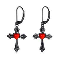 wholesale Gothic Bat/skull/cross/celtic Knot Earrings 925 Sterling Silver Halloween Leverback Red Agate Earrings Jewelry Halloween Christmas Gifts For Women -style_name:Cross