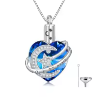 TOUPOP Sterling Silver Crystal Moon Star Dolphin Hummingbird Heart Urn Necklace-style_name:4-Moon and Stars