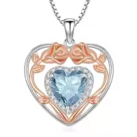 TOUPOP 925 Sterling Silver 12 Birthstone Heart Rose Pendant Necklace-color_name:3-Mar-Aquamarine