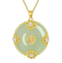 TOUPOP 14K Gold Plated Sterling Silver Jade Lotus Necklace For Women-style_name:9-Sunflower-Hetian Jade