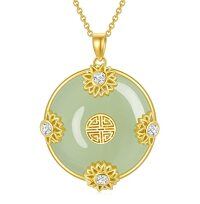 wholesale Jade Lotus Necklace For Women 14k Gold Plated Sterling Silver Good Fortune Jade Jewelry Birthday Christmas Gifts For Women Mom Wife -style_name:9-Sunflower-Hetian Jade