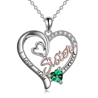 TOUPOP Sterling Silver & Birthstone I Love You Forever Sister Pendant Gift-color_name:05 May - Created Emerald