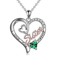 wholesale Gifts For Sister 925 Sterling Silver Birthstone Pendant I Love You Forever Sister Birthday Gifts, Personalized Sisters Jewelry For Women -color_name:05 May - Created Emerald