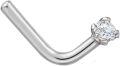 wholesale 925 Sterling Silver Plated 14K White Yellow Gold Natural Cubic Zirconia (I2 I3) L Shaped Nose Ring 20G 0 03Ct-0-0