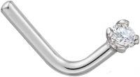 wholesale 14K White Yellow Gold Natural Diamond (I2 I3) L Shaped Nose Ring 20G 0 03Ct-White Gold