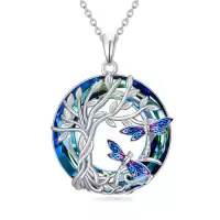 TOUPOP Sterling Silver Crystal Tree Of Life Hummingbird Dragonfly Necklace-style_name:Two Dragonfly