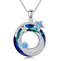 wholesale TOUPOP Stars And Moon Necklace Sterling Silver Crystal Stars And Moon Pendant Jewelry Universe Planet Star Moon Pendant Necklace -style_name:2-Star Moon