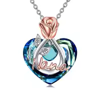 TOUPOP Sterling Silver Crystal Rose Flower Love Heart Necklaces Jewelry Gifts-style_name:Nana Necklace with Heart Crystal-Rose Flower