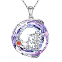 TOUPOP Sterling Silver Stethoscope Caduceus RN Nurse Pendant Necklace-color_name:Purple