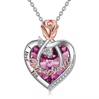 TOUPOP Sterling Silver Crystal I Love You Rose Flower Heart Necklace-color_name:06 Jun-Grandma Necklace with Heart Crystal