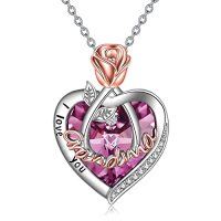 wholesale TOUPOP Christmas Gifts For Mom Grandma Nana 925 Sterling Silver I Love You Necklace Rose Flower Love Heart With Crystal Jewelry For Women -color_name:06 Jun-Grandma Necklace with Heart Crystal