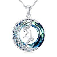 wholesale TOUPOP Birthday Gifts Moon Star Necklace 925 Sterling Silver Celtic Moon Jewelry Blue Crystal Christmas Gifts For Women Wife Mom Grandma -style_name:21th