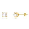 wholesale 14k Yellow Gold Round White Pearl Prong Set Stud Earrings For Women-0-0