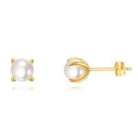 wholesale 14k Yellow Gold Round White Pearl Prong Set Stud Earrings For Women-6mm Pearl