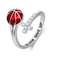 TOUPOP Sterling Silver Crystal Christmas Birthday Gifts For Sports Fans Rings-style_name:Basketball Ring
