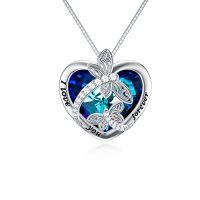 wholesale TOUPOP Dragonfly Gifts For Women S925 Sterling Silver Brighton Dragonfly Necklace With Crystal Birthday Mothers Day Jewlery Gifts For Dragonfly Lovers Women Mom -color_name:E-Two dragonflies-Blue Heart Crystal