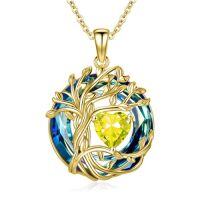 wholesale TOUPOP Tree Of Life Birthstone Necklace 925 Sterling Silver Pendant Austrian Crystal Jewelry Anniversary Birthday Christmas Gifts For Women Mom Her Wife -color_name:11-Nov-Citrine,style_name:18K Gold-Blue Crystal