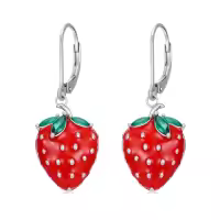 TOUPOP Sterling Silver Fruit Earrings Cherry Strawberry Lemon Pineapple Banana Jewelry Christmas Gifts-style_name:Strawberry