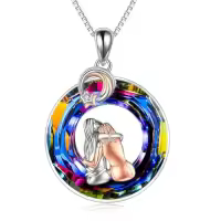 TOUPOP Sterling Silver Crystal Sisters Necklace Gift For Women Friendship-style_name:Style 2-Two Sisters-Volcano Circle Crystal