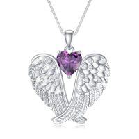 wholesale Birthstone Angel Wings Necklace 925 Sterling Silver Guardian Angel Necklace Pendant Birthstone Jewelry Birthday Christmas Gifts For Women -style_name:2-Feb-Amethyst