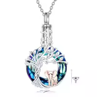 TOUPOP Sterling Silver Crystal Elephant Urn Necklace For Ashes-style_name:One Elephant-Tree of Life
