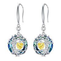 wholesale TOUPOP Tree Of Life Birthstone Earrings For Women 925 Sterling Silver Family Tree Dangle Earrings Austrian Crystal Jewelry Birthday Christmas Gifts For Her Girlfriend Wife Mom -color_name:11-Nov-Citrine