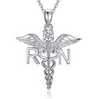 wholesale TOUPOP Nurse Gifts For Women 925 Sterling Silver Caduceus Angel Wing Rn Necklaces Jewelry Gifts For Nurses Doctors Medical Students Nurses Week Appreciation Graduation Christmas Gift -style_name:01- Silver RN Necklace