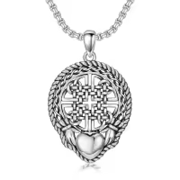 TOUPOP Sterling Silver Celtic Claggagh Knot Pendant Necklace For Men Women-style_name:Claddagh I
