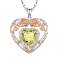 TOUPOP 925 Sterling Silver 12 Birthstone Heart Rose Pendant Necklace-color_name:8-Aug-Peridot