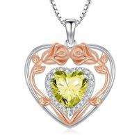 wholesale 925 Sterling Silver Heart Rose Pendant Necklace With 12 Birthstone Jewelry Birthday Anniversary Mothers Day Christmas Gifts For Her Wife Girlfriend Mom -color_name:8-Aug-Peridot