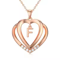 TOUPOP 925 Sterling Silver Moissanite Heart Letter Pendant Necklace-style_name:Rose Gold - F Initial
