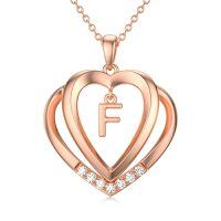 wholesale Heart Initial Necklace For Women 925 Sterling Silver Letter Pendant With Moissanite Personalized Charm Alphabet Jewelry Birthday Anniversary Mothers Day Christmas Gifts For Her Wife Girlfriend Mom -style_name:Rose Gold - F Initial