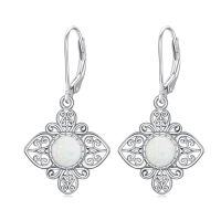 wholesale Amethyst/aquamarine/black Onyx/black Rutilated Quartz/emerald/moss Agate/opal/ruby Leverback Earrings For Women Sterling Silver Drop Earrings Jewelry Gifts For Women -color_name:Opal