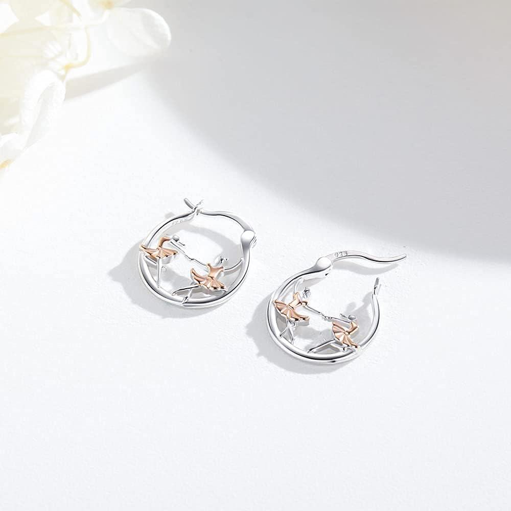 925 Sterling Silver Rose Gold Ballet Dancer Ballerina Huggie Hoop Earrings for Sensitive Ears-0-2