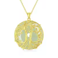 TOUPOP 14K Gold Plated Sterling Silver Jade Tree Of Life Necklace-style_name:3C-2 Sister-Gold-Jade