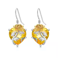 TOUPOP Sterling Silver Crystal Birth Flower Earrings 12 Month Floral Jewelry Gifts-color_name:11-November-Chrysanthemum-Heart Crystal