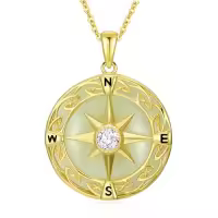 TOUPOP 14k Gold Plated Sterling Silver Jade Compass Necklace Travel Jewelry Gift-style_name:A-Hetian Jade Celtic