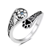 TOUPOP Sterling Silver Adjustable Thumb Spoon Rings Boho Antique Jewelry-style_name:12-Cat