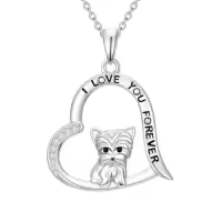 TOUPOP Sterling Silver & Stone Dachshund Corgi Dog Lover Necklace Gift-style_name:Yorkshire Terrier