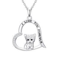 wholesale TOUPOP Heart Dog Necklace 925 Sterling Silver Dachshund/corgi/shih Tzu/yorkshire Terrier/basset Hound/greyhound Pendant Jewelry Dogs Lover Christmas Gifts For Women -style_name:Yorkshire Terrier