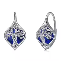 TOUPOP Sterling Silver Birthstone Tree Of Life Leverback Earrings Gifts For Women Teens Birthday-style_name:L-Dec.